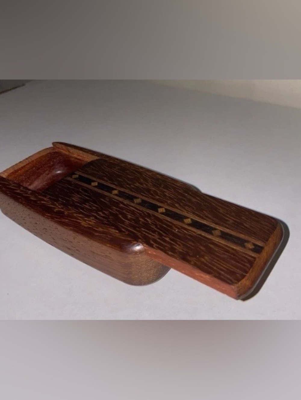 Handcrafted Small Brown Wood
Sliding Lid Trinket Box, Rectangle Inlay Art Design